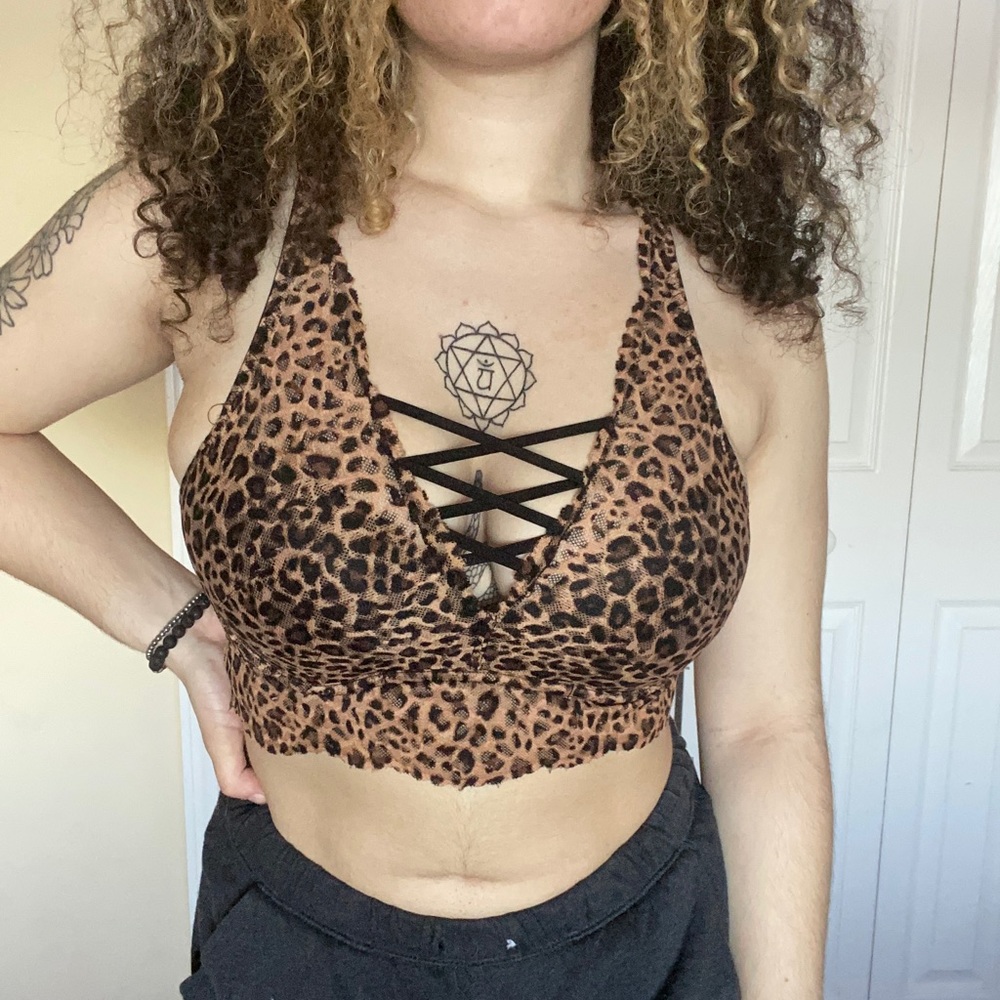 Cheetah print lace front bralette.